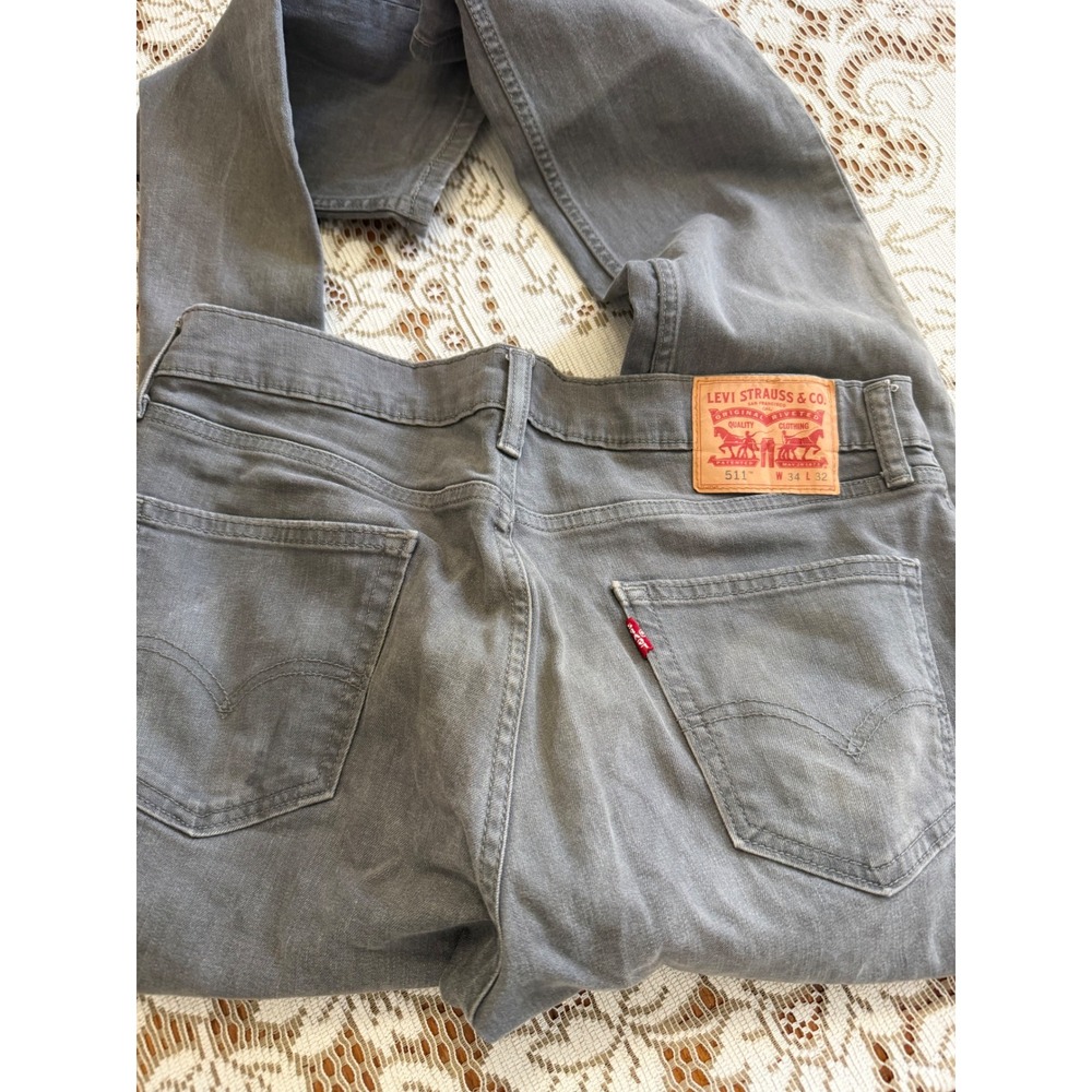 Levis 511 Slim Fit Grey Jeans Mens 34x32 Denim Pants